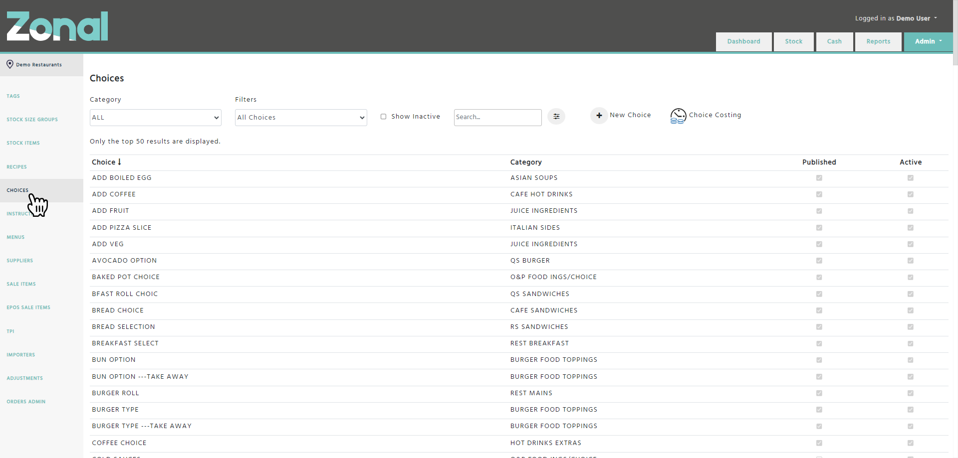 Enterprise - Stock Admin - Choices