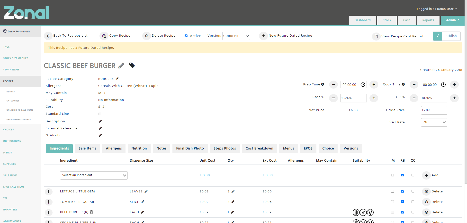Enterprise - Stock Admin - Future Dated Recipes