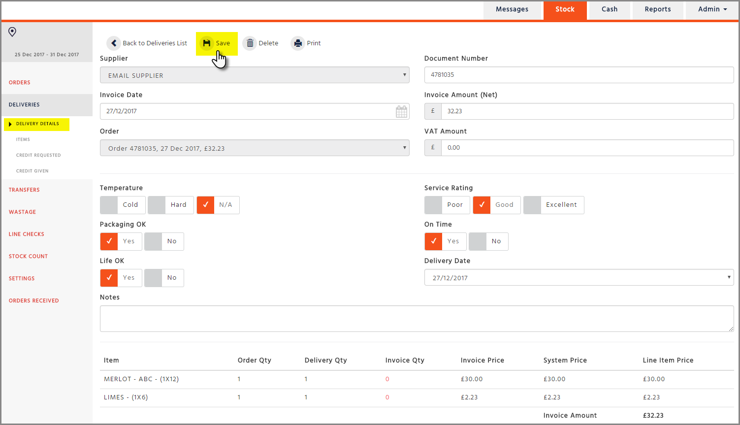 Enersys Invoices Enterprise - Stock - Invoices And Credits